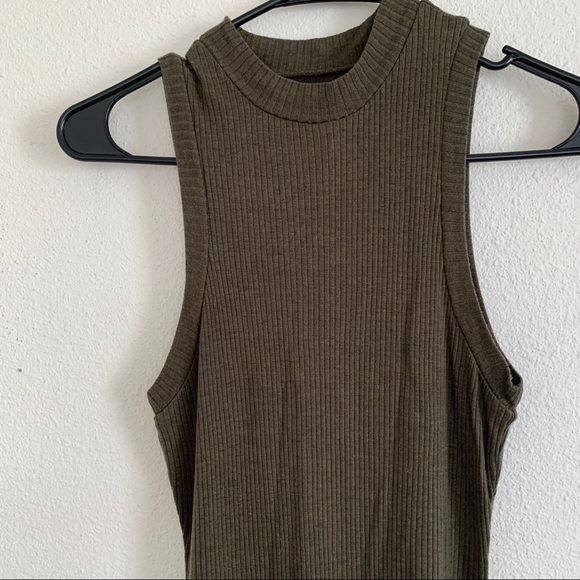 Madewell Olive Green Ribbed Mock Neck Midi Dress - Picture 4 of 7